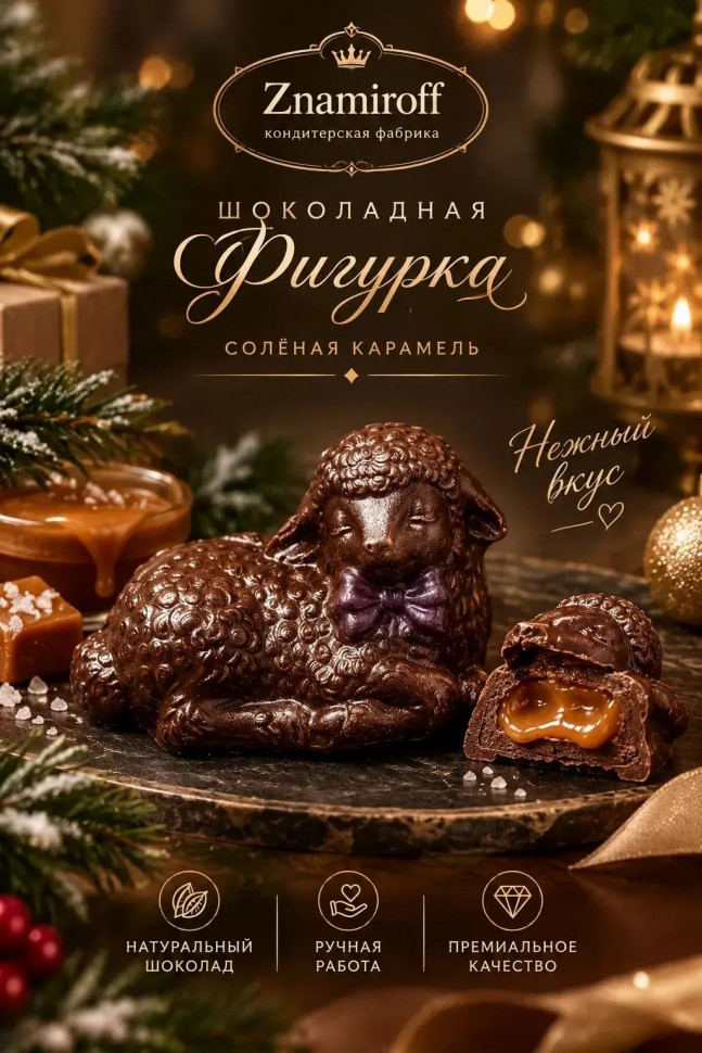 Шоколад фигурный "Овечка спящая" молочный шоколад с начинкой солёная карамель(блок 5шт по 70г) в Ангарске